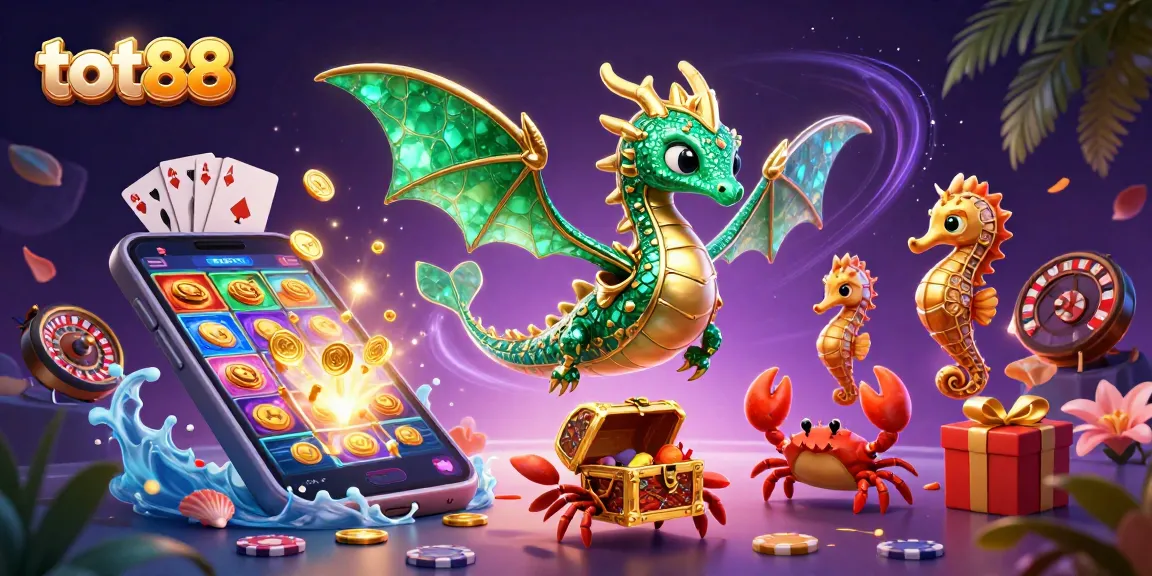 Engage in the vibrant tot88 casino scene showcasing slot games, treasure, and dynamic characters.