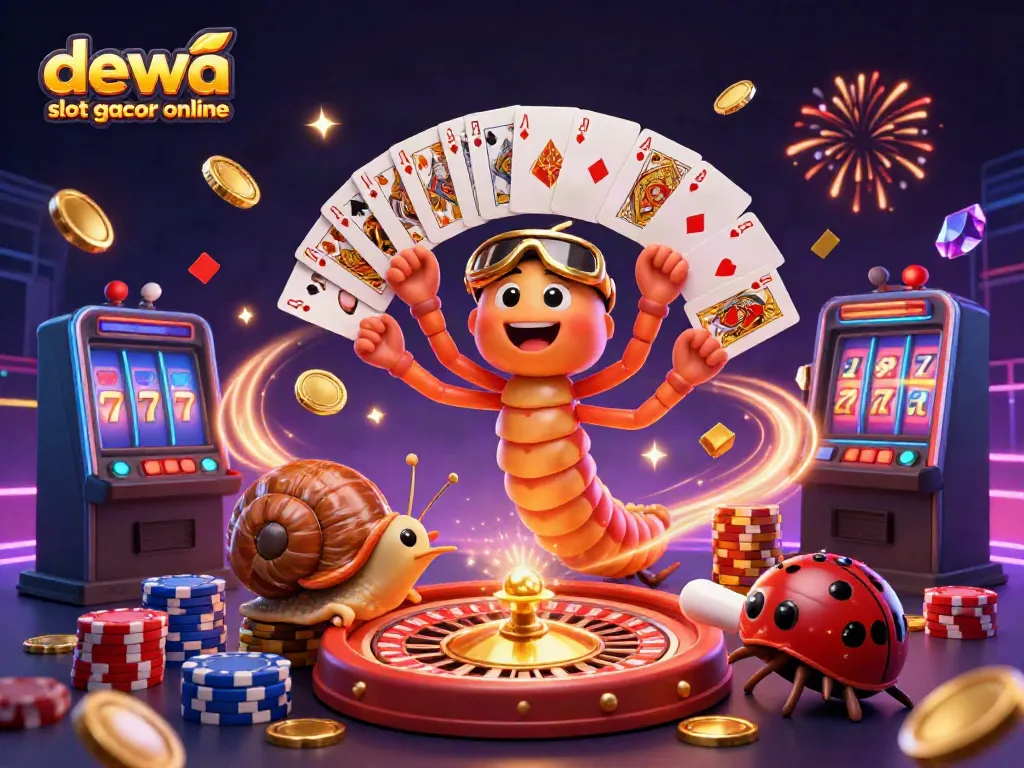Visualisasi menarik untuk dewa slot gacor online dengan dealer dan elemen permainan yang berwarna-warni.