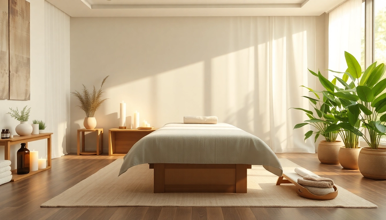 Relaxing 동탄출장마사지 therapy room with calming ambiance, massage table, and essential oils.