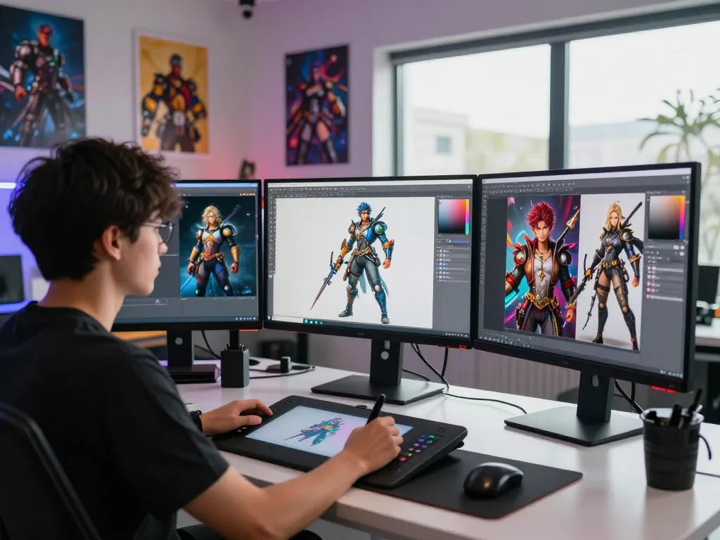 Generating captivating ai nsfw character designs in a modern digital studio.