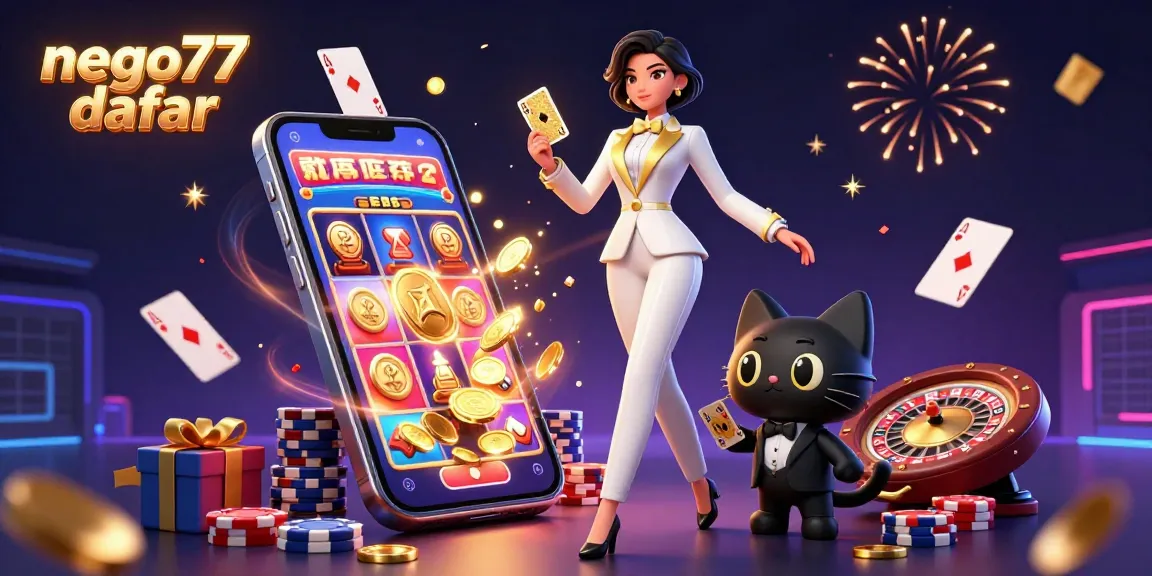 Engage with the exciting world of gambling through nego77 daftar as dynamic characters celebrate a colorful casino ambiance.