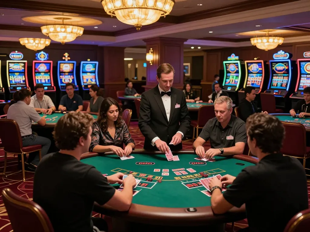 GO88 players engaging in blackjack at upscale casino, showcasing dynamic gameplay and luxurious atmosphere.