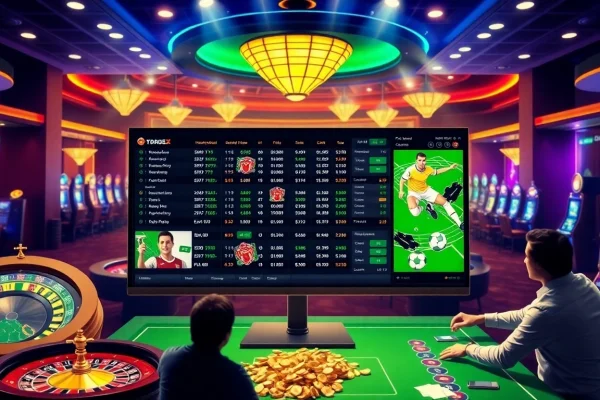 Excited punters engaging in cá độ bóng đá online betting at a vibrant casino interface.