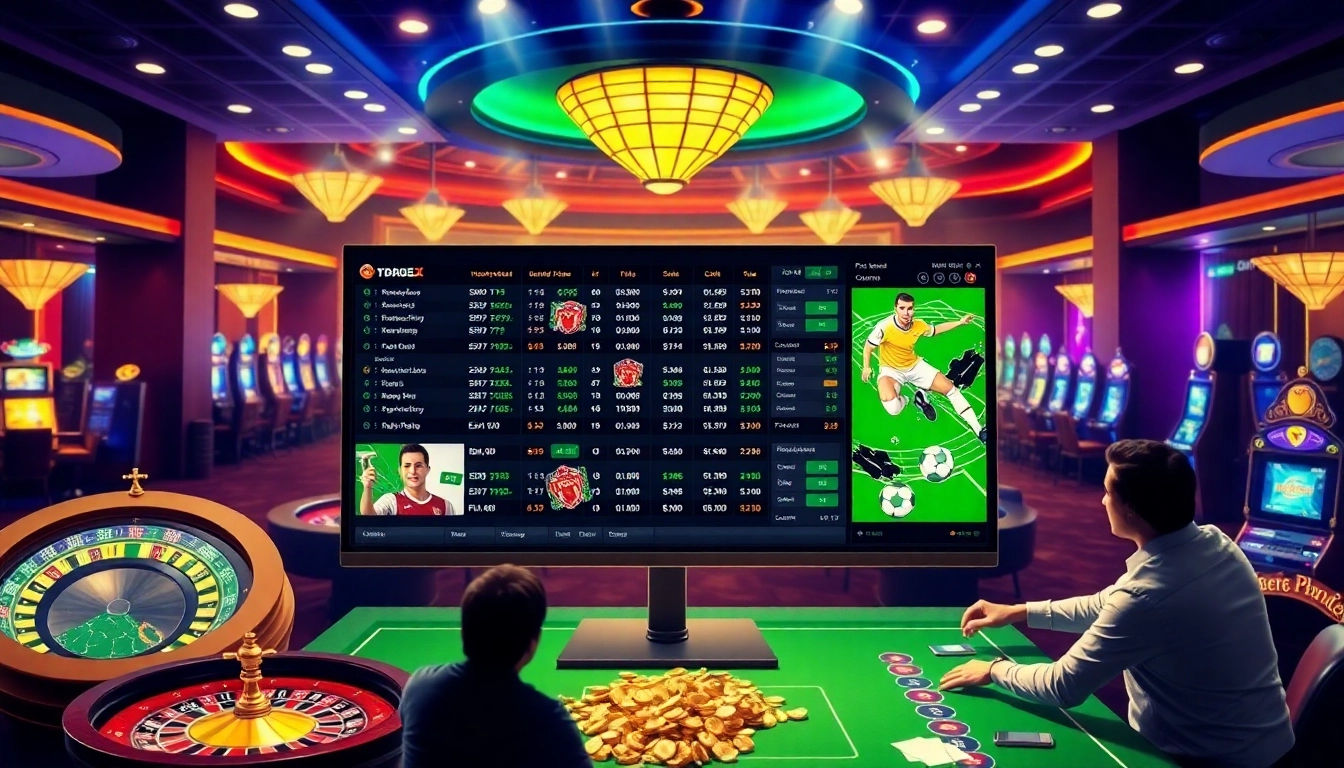 Excited punters engaging in cá độ bóng đá online betting at a vibrant casino interface.