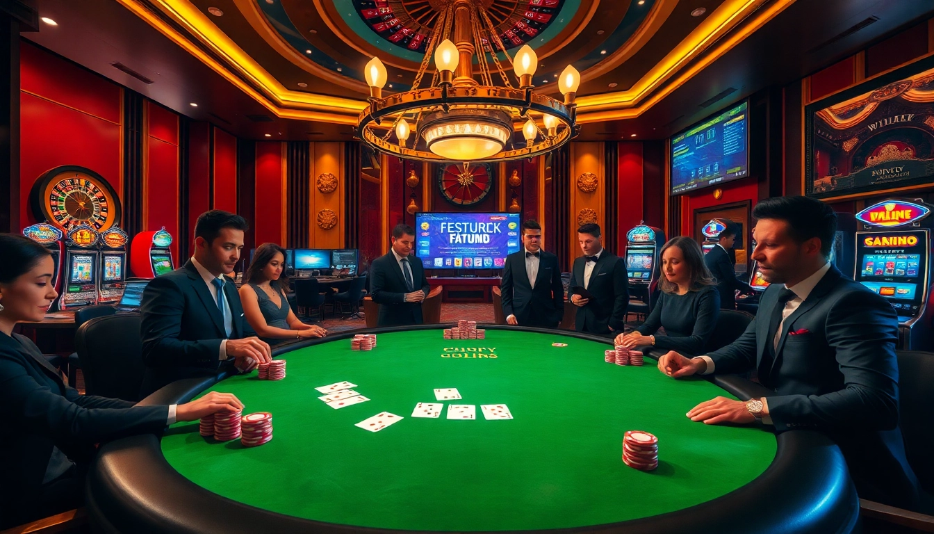 Hitclubbin players engaging in an exciting poker game at a luxurious casino table.