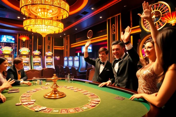 Rasakan sensasi 'datuk win' saat para pemain merayakan di meja kasino mewah.