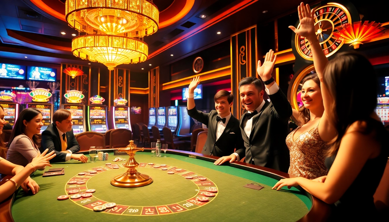 Rasakan sensasi 'datuk win' saat para pemain merayakan di meja kasino mewah.