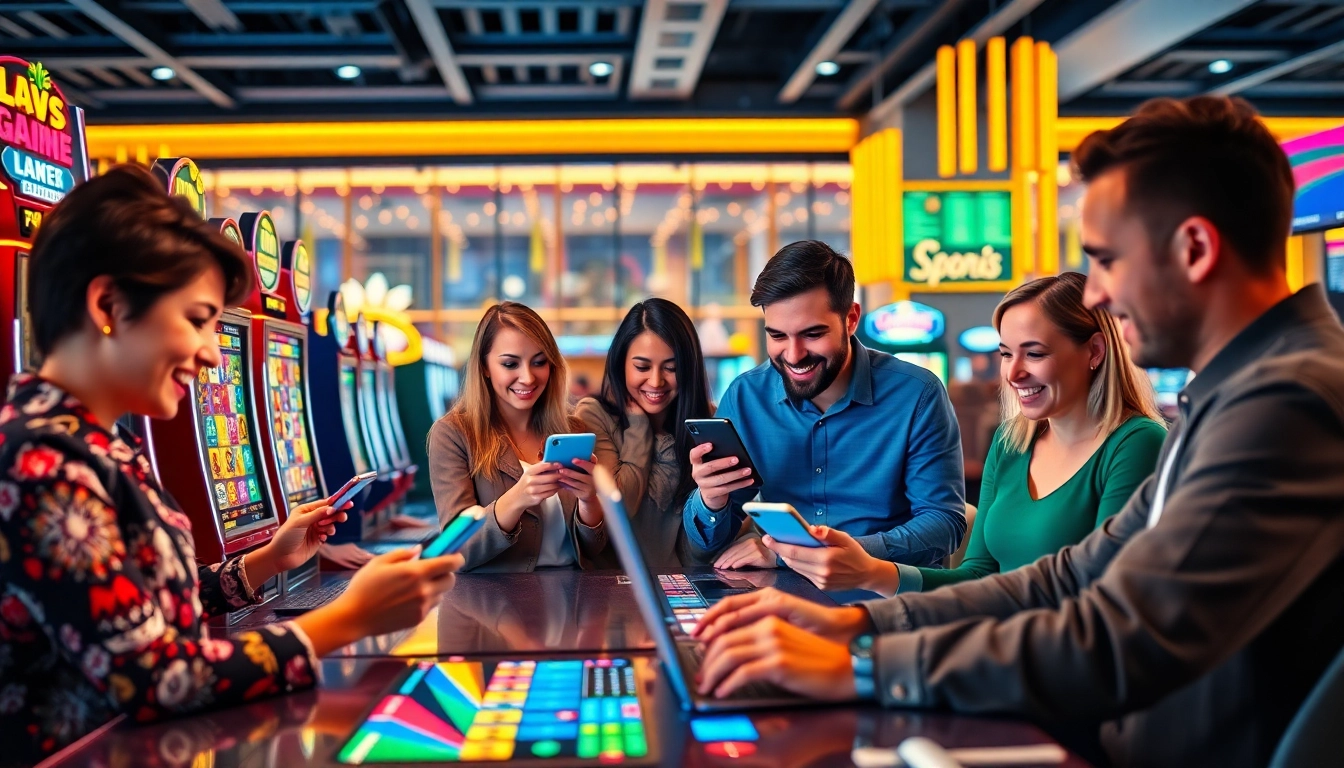 Experience the excitement of online gaming with 789winn.clothing, showcasing vibrant casino scenes and mobile entertainment.