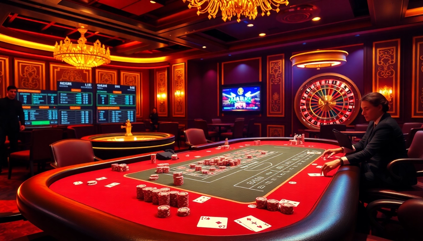 Experience the thrill of raja luck at a vibrant poker table in a luxurious casino setting.