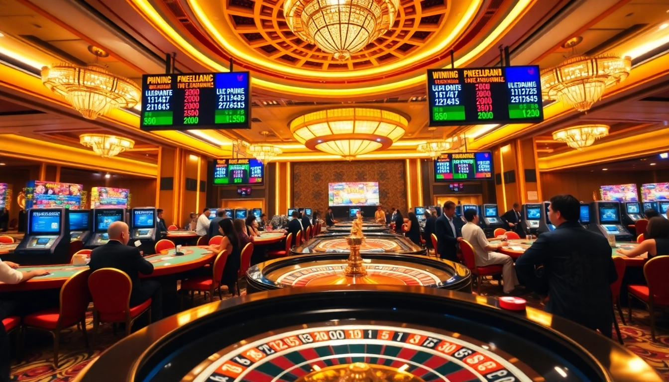 Real-time Pengeluaran Macau results displayed on digital screens in a luxurious casino setting.